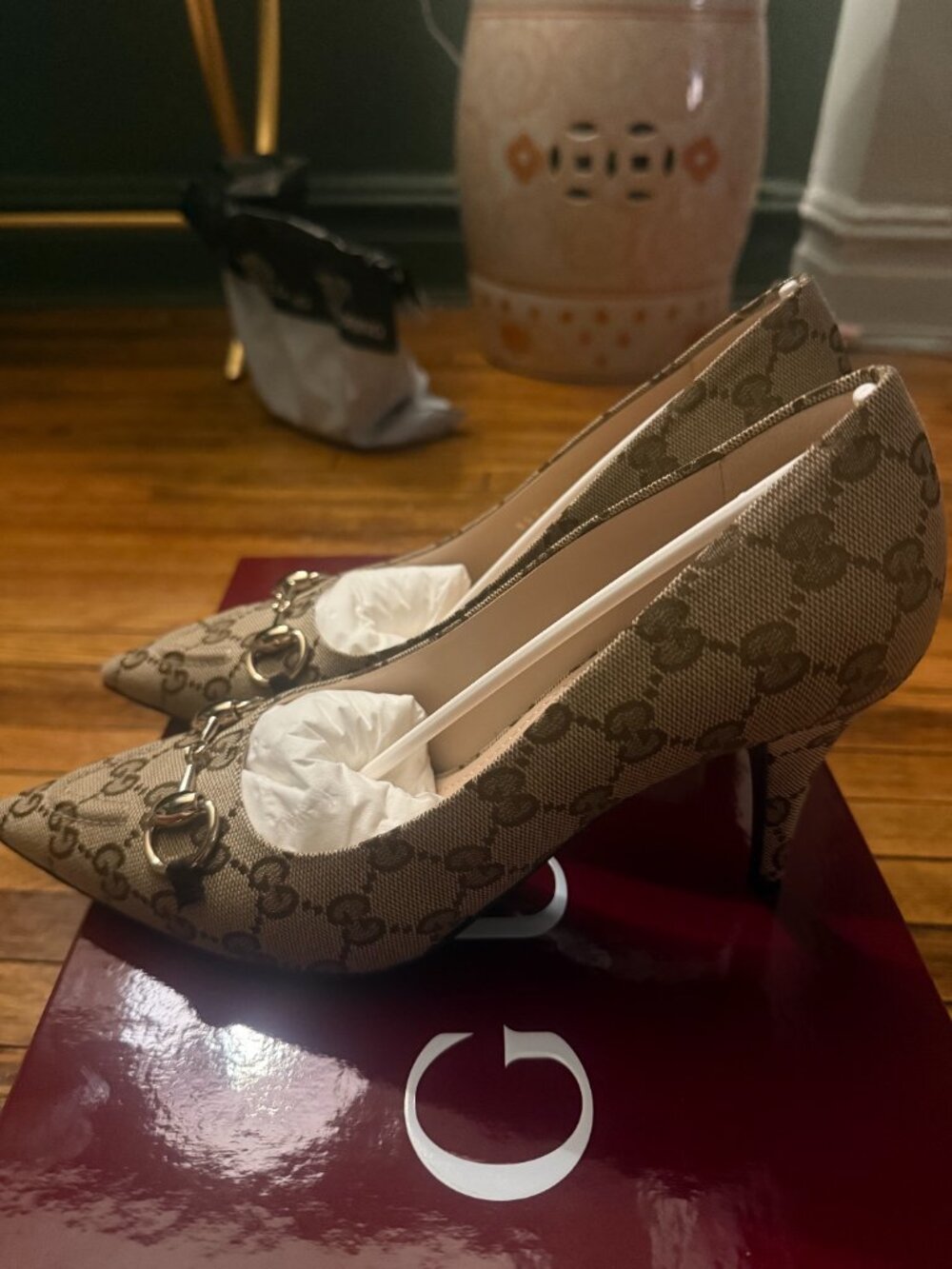 Gucci Erin 85MM Horsebit GG Canvas Pumps - Picture 12 of 14